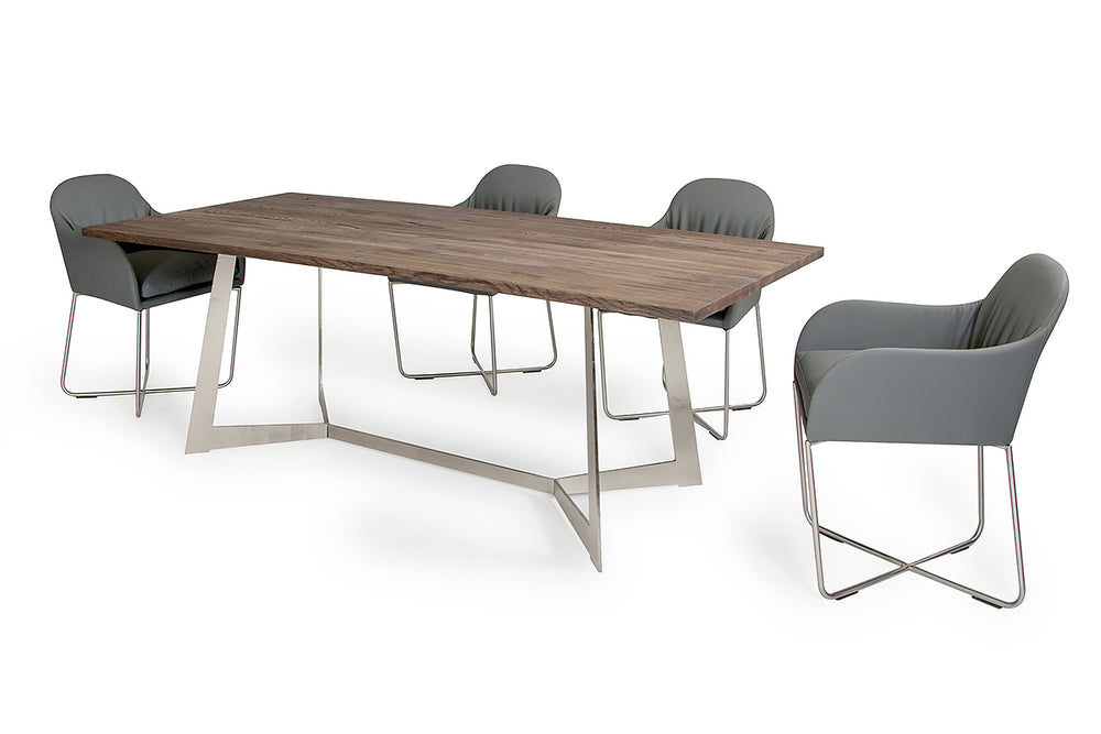 Homeroots 30" Dark Aged Oak Wood  Veneer  And Steel Dining Table  Wood,Manufactured 283087