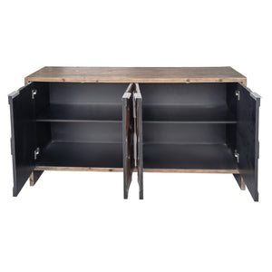 English Elm Accent Farmhouse Sideboard with Fluted Four Door Wood Storage for Dining or Entryway W1435P216113