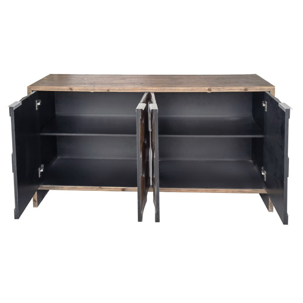 English Elm Accent Farmhouse Sideboard with Fluted Four Door Wood Storage for Dining or Entryway W1435P216113