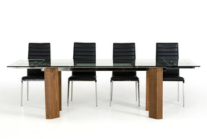 Homeroots 30" Glass  Wood  And Aluminum Extendable Dining Table  Glass 283161