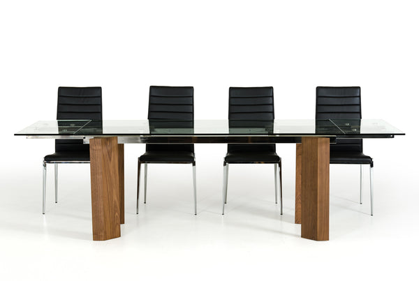 Homeroots 30" Glass  Wood  And Aluminum Extendable Dining Table  Glass 283161