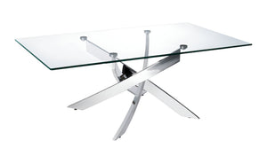HomeRoots 47" Modern Glass Coffee Table with Silver Steel Cross Legs - Stylish, Sturdy Centerpiece for Any Room 283165