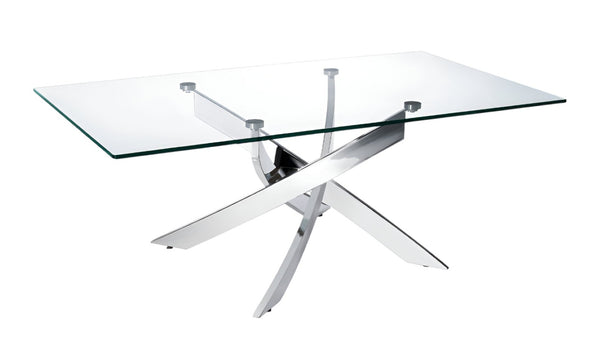 HomeRoots 47" Modern Glass Coffee Table with Silver Steel Cross Legs - Stylish, Sturdy Centerpiece for Any Room 283165