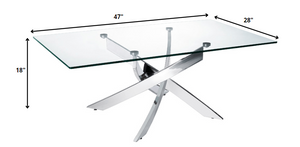 Homeroots 47" Clear And Silver Glass And Steel Coffee Table   283165