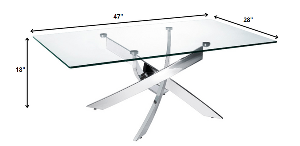 Homeroots 47" Clear And Silver Glass And Steel Coffee Table   283165