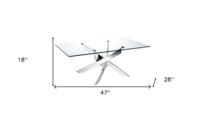 HomeRoots 47" Modern Glass Coffee Table with Silver Steel Cross Legs - Stylish, Sturdy Centerpiece for Any Room 283165