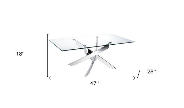 HomeRoots 47" Modern Glass Coffee Table with Silver Steel Cross Legs - Stylish, Sturdy Centerpiece for Any Room 283165