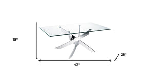 Homeroots 47" Clear And Silver Glass And Steel Coffee Table   283165