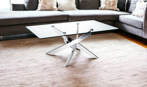 Homeroots 47" Clear And Silver Glass And Steel Coffee Table   283165