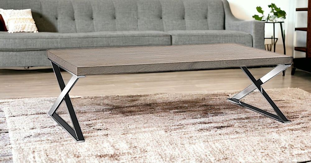 Homeroots 15" Antique Ash Veneer And Steel Coffee Table   283173