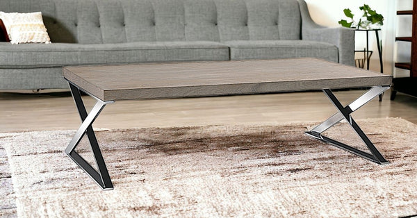 Homeroots 15" Antique Ash Veneer And Steel Coffee Table   283173