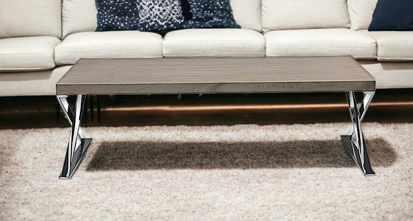 Homeroots 15" Antique Ash Veneer And Steel Coffee Table   283173