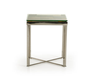 HomeRoots 22" Modern-Rustic Square End Table with Reclaimed Wood, Glass Top & Silver Steel Base for Any Room 283176