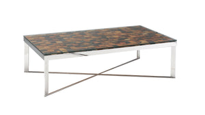 Homeroots 14" Mosaic Wood  Steel  And Glass Coffee Table   283177