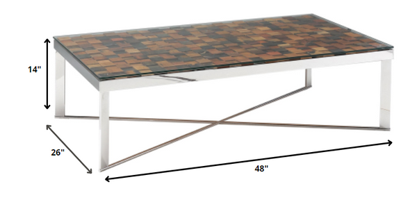 Homeroots 14" Mosaic Wood  Steel  And Glass Coffee Table   283177