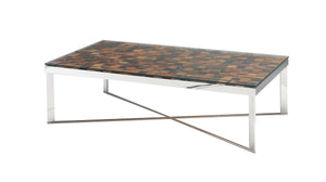 Homeroots 14" Mosaic Wood  Steel  And Glass Coffee Table   283177