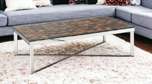 Homeroots 14" Mosaic Wood  Steel  And Glass Coffee Table   283177