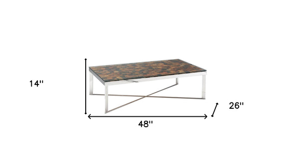 Homeroots 14" Mosaic Wood  Steel  And Glass Coffee Table   283177