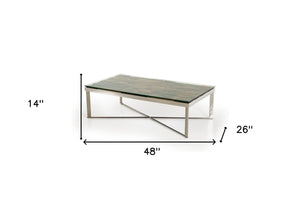 Homeroots 14" Mosaic Wood  Glass  And Steel Coffee Table   283179