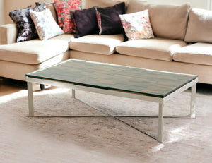 Homeroots 14" Mosaic Wood  Glass  And Steel Coffee Table   283179