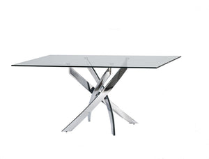 Homeroots 63" Clear And Silver Glass And Stainless Steel Pedestal Base Dining Table   283186