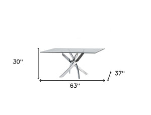 HomeRoots 63" Contemporary Glass and Stainless Steel Dining Table – Sleek Pedestal Design for Stylish Dining 283186