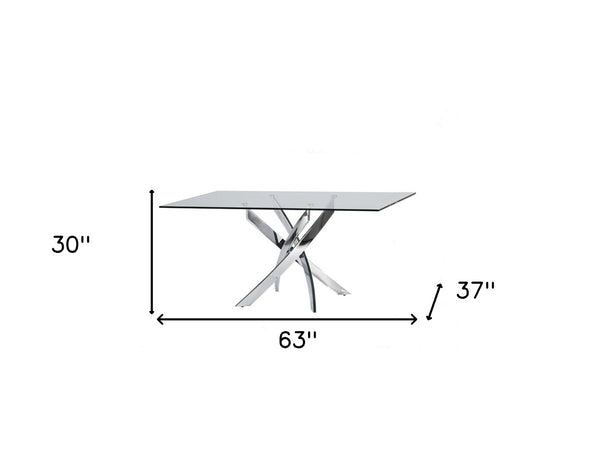 HomeRoots 63" Contemporary Glass and Stainless Steel Dining Table – Sleek Pedestal Design for Stylish Dining 283186