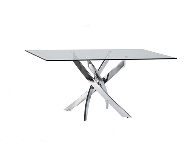 Homeroots 63" Clear And Silver Glass And Stainless Steel Pedestal Base Dining Table   283186