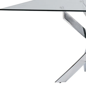 Homeroots 63" Clear And Silver Glass And Stainless Steel Pedestal Base Dining Table   283186