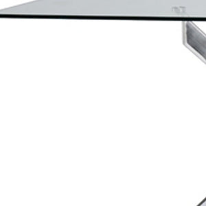 Homeroots 63" Clear And Silver Glass And Stainless Steel Pedestal Base Dining Table   283186