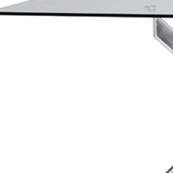Homeroots 63" Clear And Silver Glass And Stainless Steel Pedestal Base Dining Table   283186