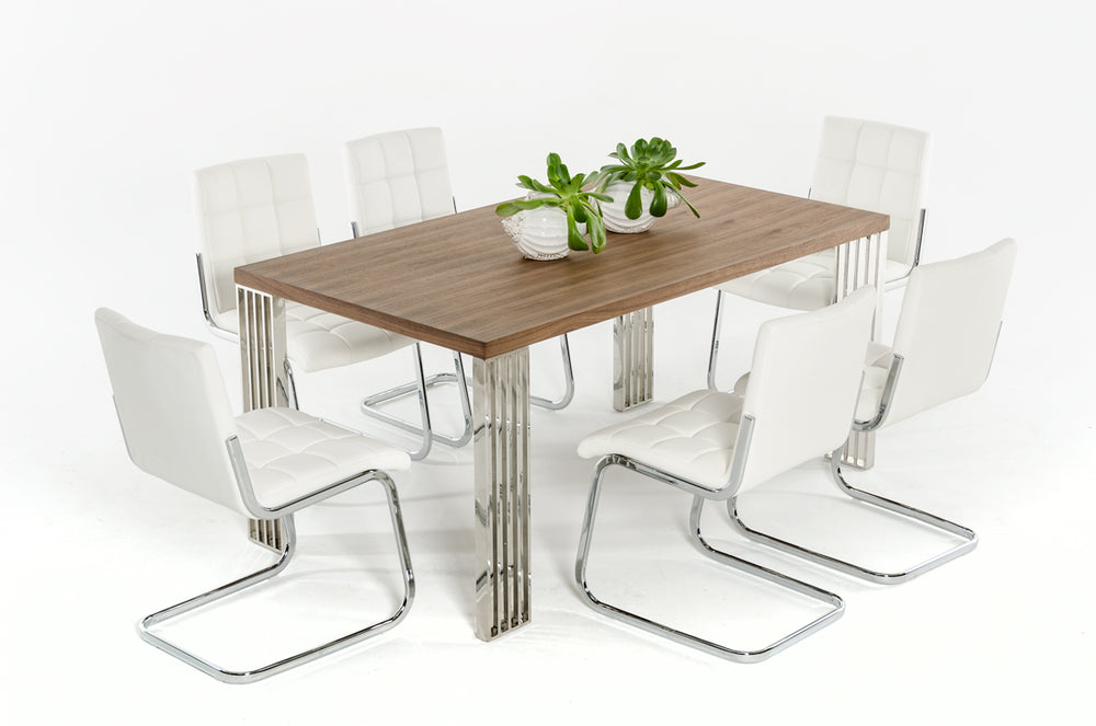 Homeroots 30" Walnut Veneer  Mdf  And Steel Dining Table  Wood,Manufactured 283188