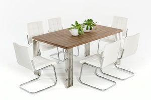 Homeroots 30" Walnut Veneer  Mdf  And Steel Dining Table  Wood,Manufactured 283188