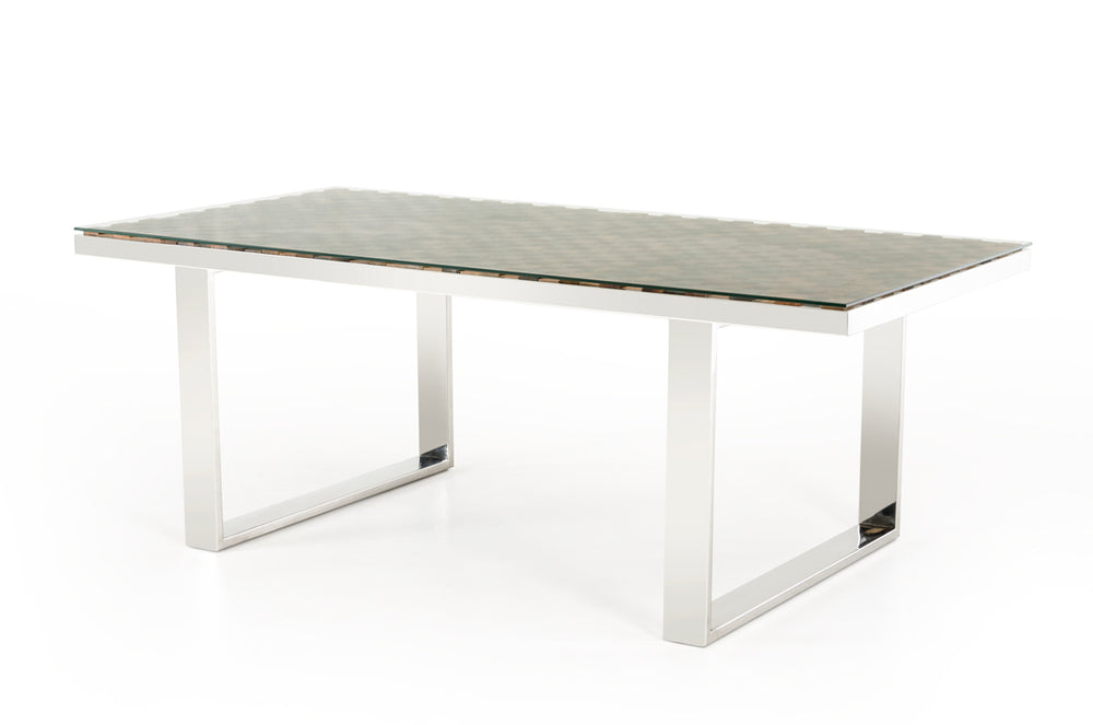 Homeroots 30" Wood Mosaic  Steel  And Glass Dining Table  Wood 283190