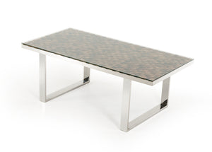 Homeroots 30" Wood Mosaic  Steel  And Glass Dining Table  Wood 283190