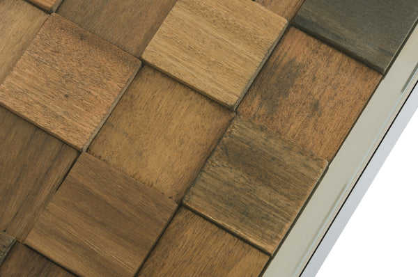 Homeroots 30" Wood Mosaic  Steel  And Glass Dining Table  Wood 283190