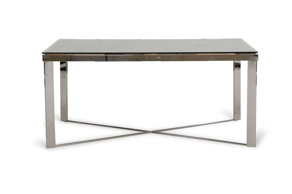 Homeroots 80" Clear And Silver Solid Wood And Stainless Steel Trestle Base Dining Table   283191