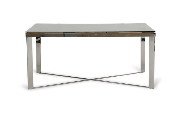 Homeroots 80" Clear And Silver Solid Wood And Stainless Steel Trestle Base Dining Table   283191
