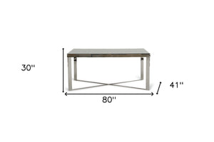 Homeroots 80" Clear And Silver Solid Wood And Stainless Steel Trestle Base Dining Table   283191