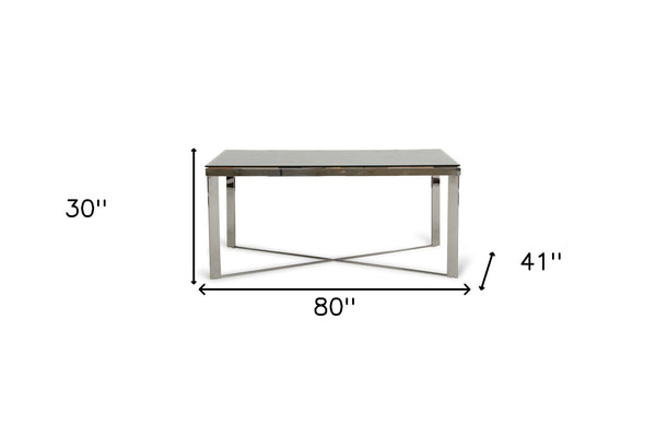 Homeroots 80" Clear And Silver Solid Wood And Stainless Steel Trestle Base Dining Table   283191