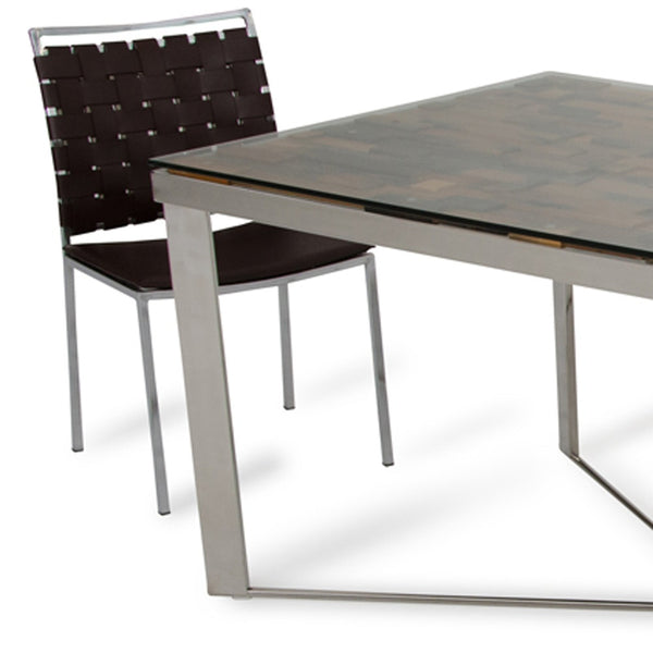 Homeroots 80" Clear And Silver Solid Wood And Stainless Steel Trestle Base Dining Table   283191