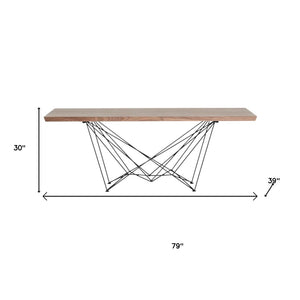 HomeRoots Light Solid Wood and Black Metal Dining Table - Stylish Two-Tone Design for Modern Spaces, Seats 6-8 283195