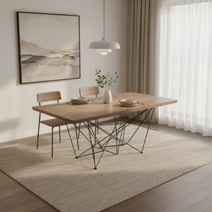 HomeRoots Light Solid Wood and Black Metal Dining Table - Stylish Two-Tone Design for Modern Spaces, Seats 6-8 283195