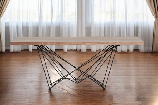 Homeroots Light Brown And Black Solid Wood And Metal Dining Table   283195