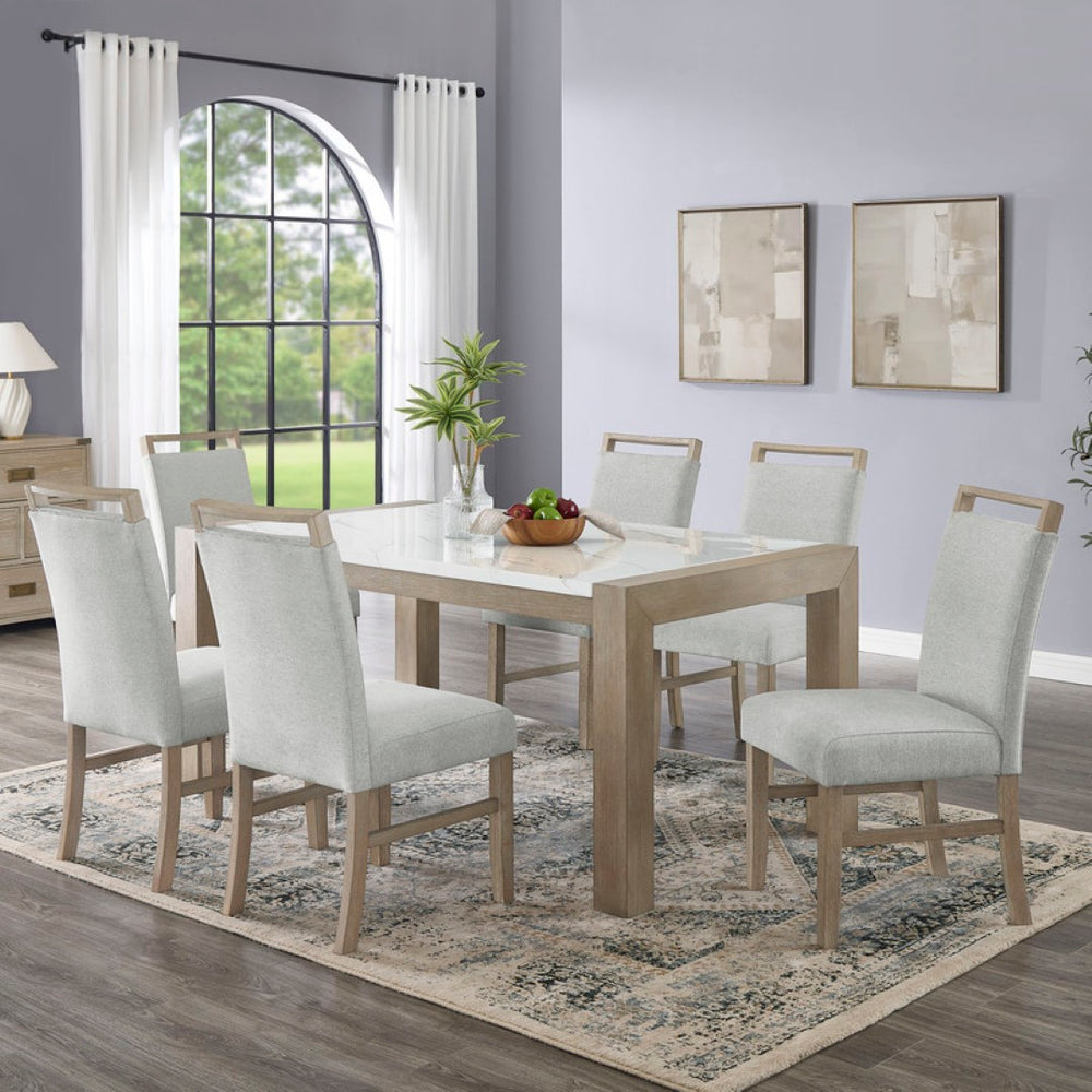 English Elm Louisa 7 Piece Faux Marble Rectangular Dining Set with Six Upholstered Chairs B2749S00312