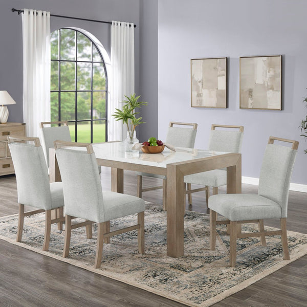 English Elm Louisa 7 Piece Faux Marble Rectangular Dining Set with Six Upholstered Chairs B2749S00312
