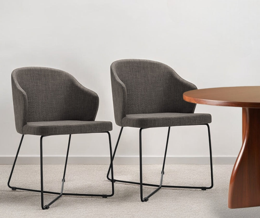 Homeroots Set Of Two Gray And Black Upholstered Fabric Wing Back Dining Arm Chairs  Metal 283212