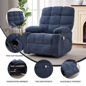 English Elm Heat Massage Rocker Swivel Recliner with Vibration Nodes Fabric Lounge Chair W5029P388740