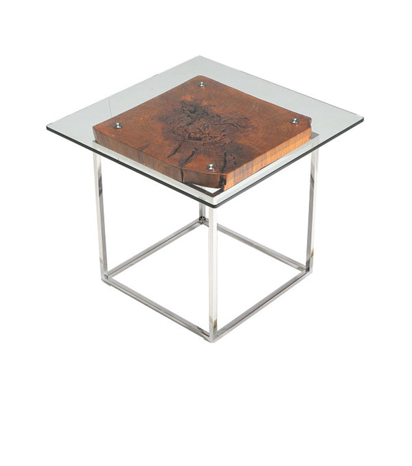 Homeroots 20" Wood  Steel  And Glass Tree Root End Table   283221