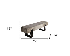 Homeroots 75" Gray And Black Metal And Concrete Indoor Outdoor Bench  Concrete 283275